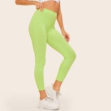 Romwe Neon Lime Rib-knit Crop Leggings
