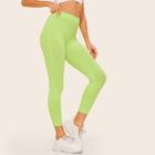 Romwe Neon Lime Rib-knit Crop Leggings