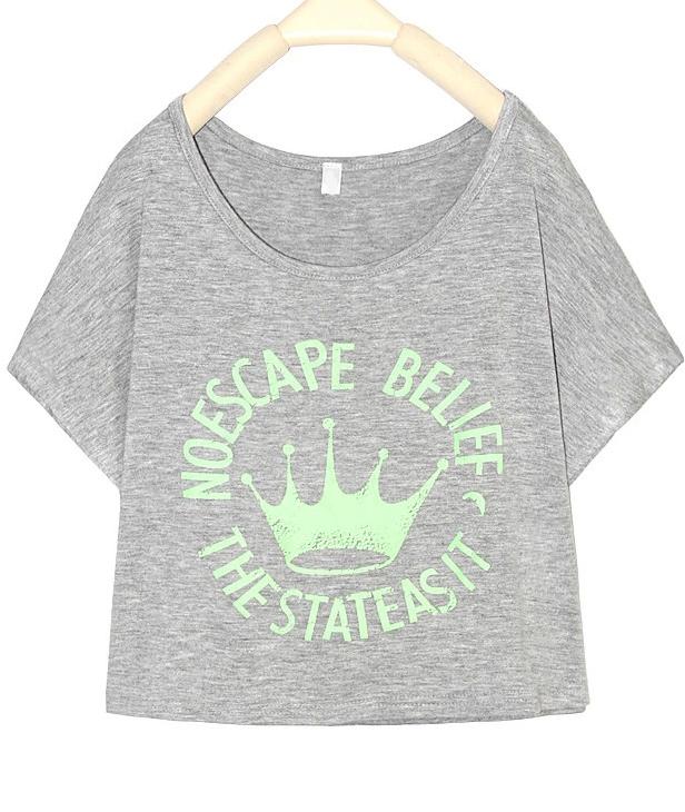Romwe Grey Short Sleeve Imperial Crown Print T-shirt