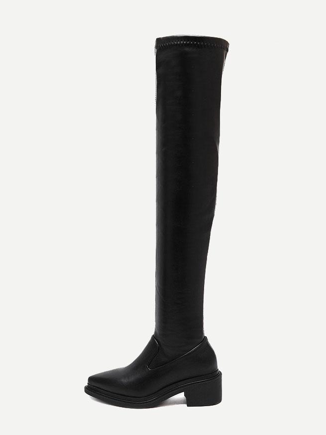 Romwe Black Faux Leather Over The Knee Boots