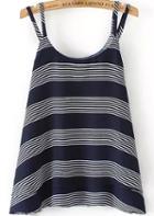 Romwe Spaghetti Strap Striped Chiffon Navy Cami Top