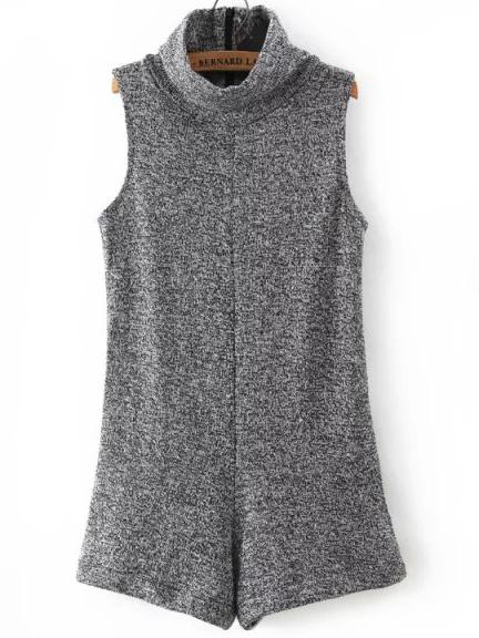 Romwe Grey High Neck Sleeveless Slim Jumpsuit