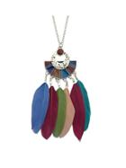 Romwe Indian Style Colorful Feather Long Pendant Necklaces