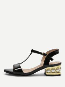 Romwe Faux Pearl Detail Pu Sandals