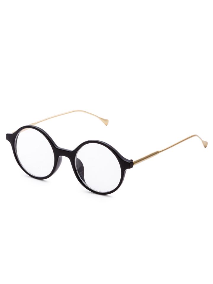 Romwe Black And Gold Frame Clear Lens Round Sunglasses