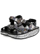 Romwe Grey Thick-soled Buckle Casual Pu Sandals