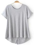 Romwe Grey Dipped Hem Split Back T-shirt