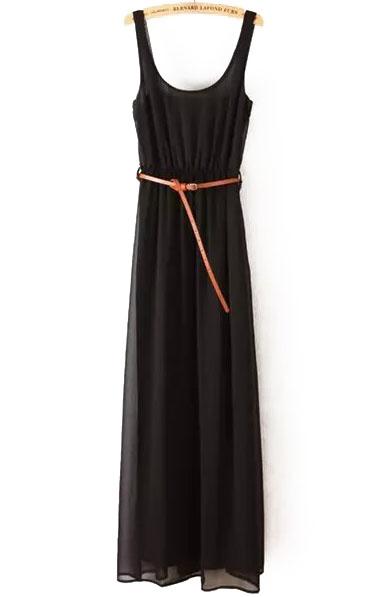 Romwe Black Spaghetti Strap Casual Maxi Dress