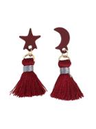 Romwe Red Color Moon Star Shape Thread Tassel Earrings