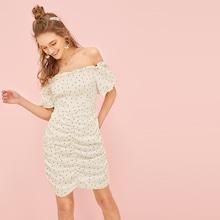 Romwe Heart Print Ruffle Trim Dress