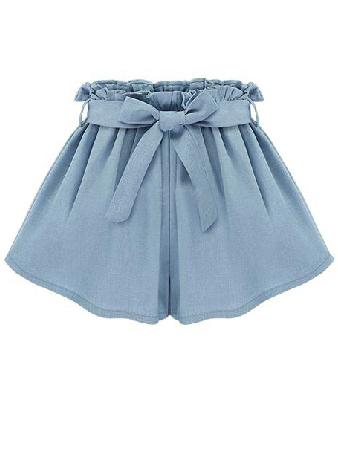 Romwe Belted Ruffled Waist Wide Leg Shorts