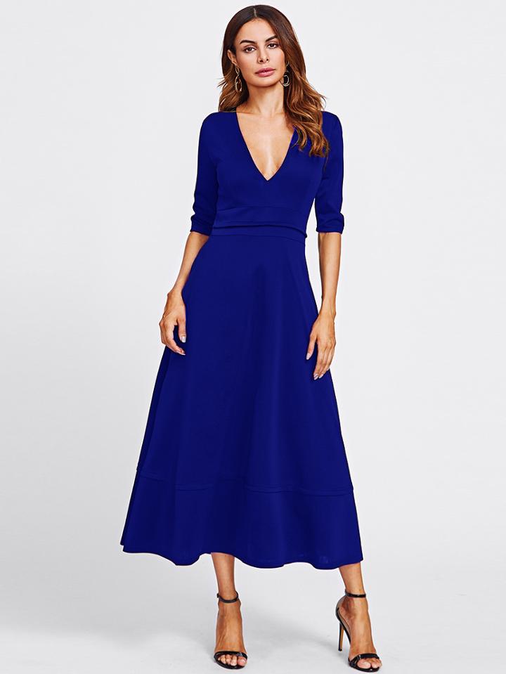 Romwe Plunging V-neckline Zip Back Dress