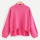 Romwe Neon Pink Stepped Hem Solid Sweater