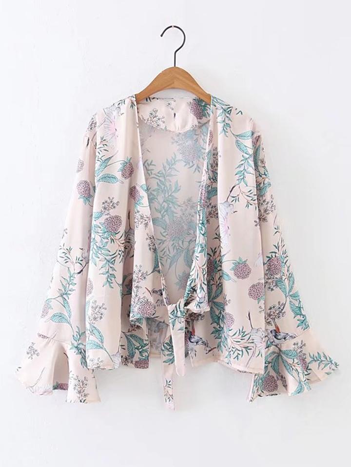 Romwe Bell Sleeve Knot Front Top
