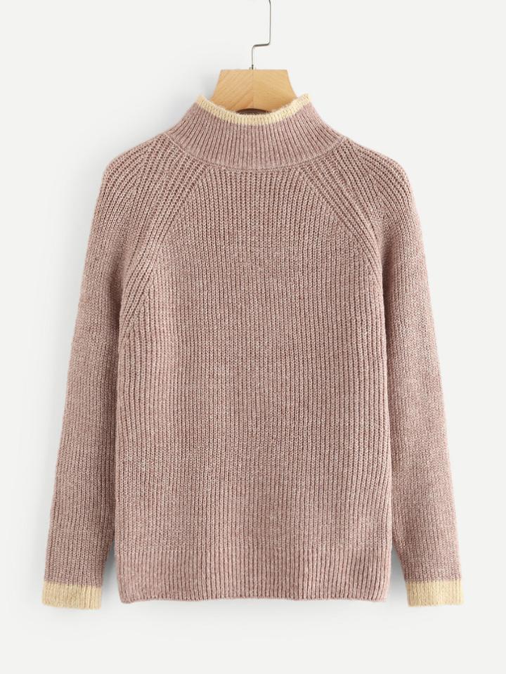 Romwe Contrast Trim Raglan Sleeve Sweater