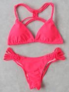 Romwe Red Triangle Strappy Bikini Set