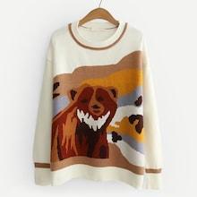 Romwe Drop Shoulder Bear Pattern Jumper