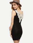 Romwe Black Crochet Insert Textured Bodycon Dress