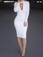 Romwe Long Sleeve Open Front Tight White Dress
