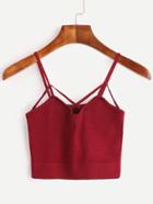Romwe Red Strappy Crop Knitted Cami Top