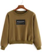 Romwe Letter Embroidered Patch Army Green Sweatshirt