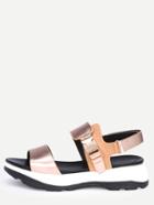 Romwe Faux Patent Leather Wide Strap Flatform Sandals - Rose Gold