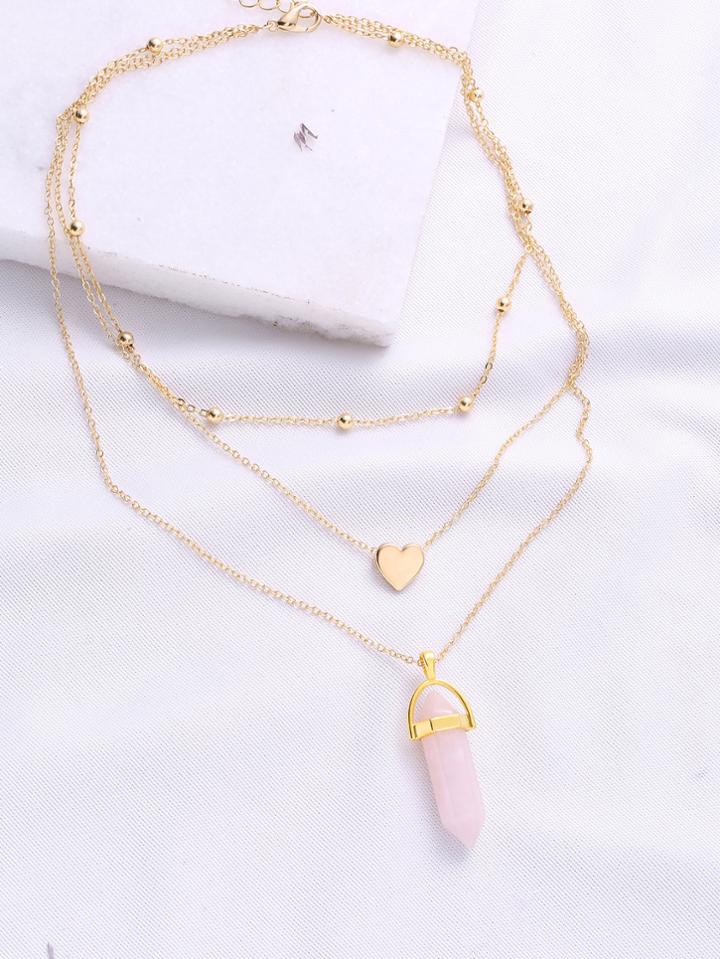 Romwe Gold Heart Pendant Layered Chain Necklace