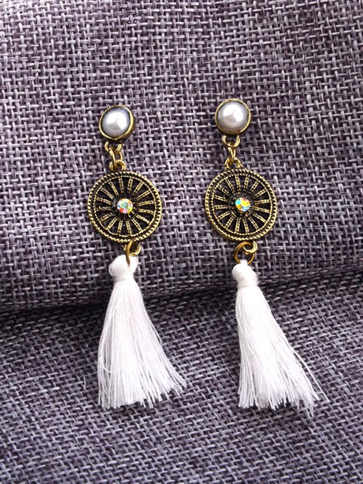 Romwe Contrast Tassel Dangle Earrings
