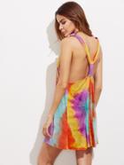 Romwe Knot Racerback Raw Edge Tie Dye Dress