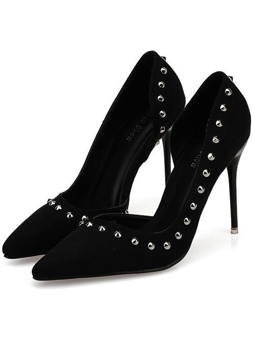 Romwe Black Point Toe Rivet Cutout High Heeled Pumps