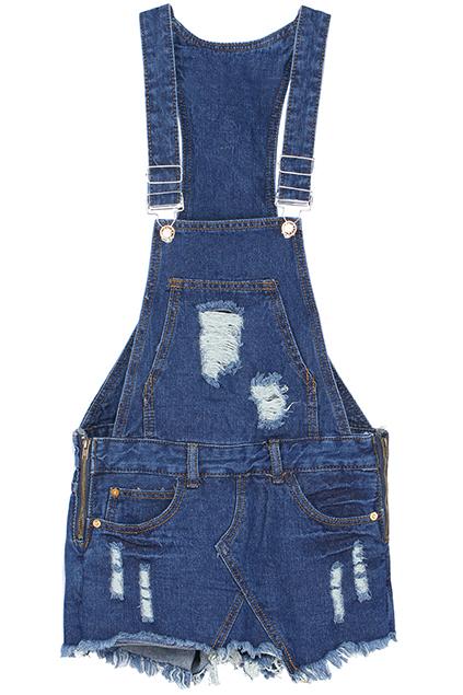 Romwe Distressed Blue Suspender Culotte