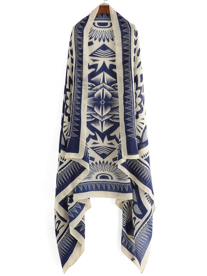 Romwe Aztec Print Blue Scarf