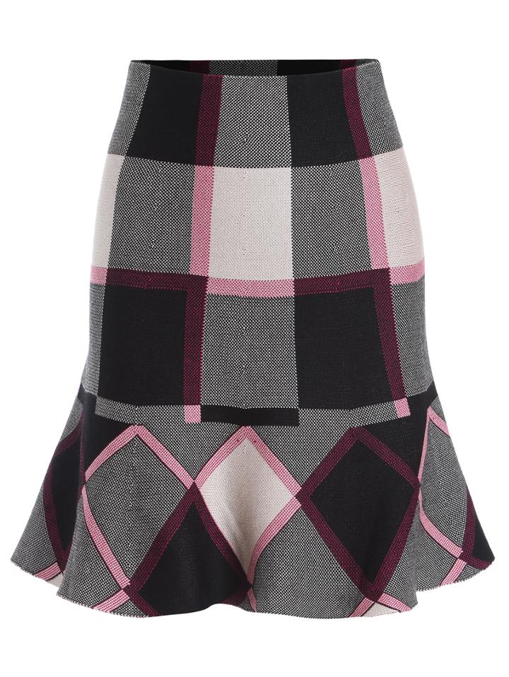 Romwe Plaid Peplum Hem Skirt