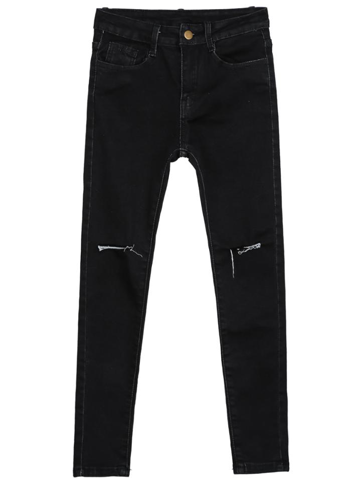 Romwe Ripped Pockets Denim Pant