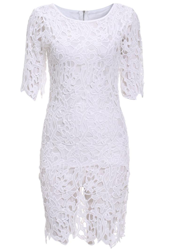 Romwe Lace Embroidered Hollow Bodycon Dress