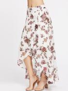 Romwe High-low Hemlines Floral Skirt