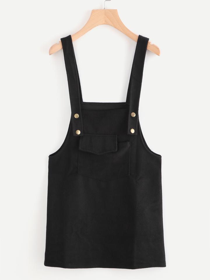 Romwe Snap-button Detail Overall Dress