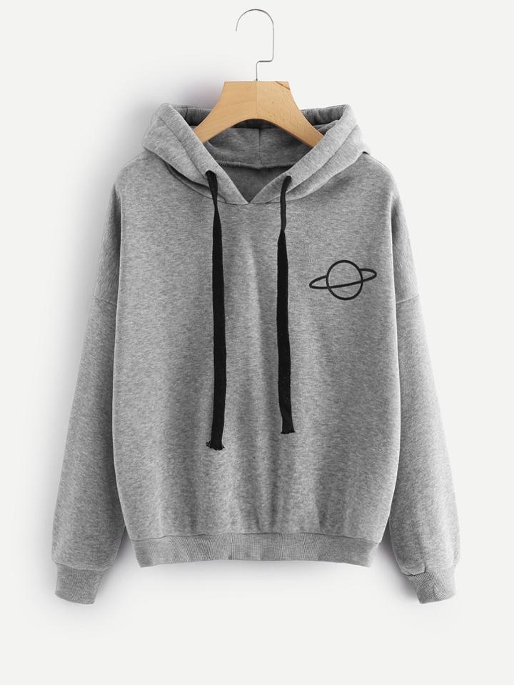 Romwe Planet Print Marled Hoodie