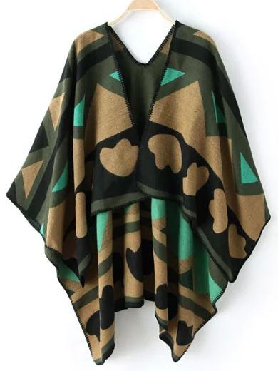 Romwe Geometric Print Loose Poncho