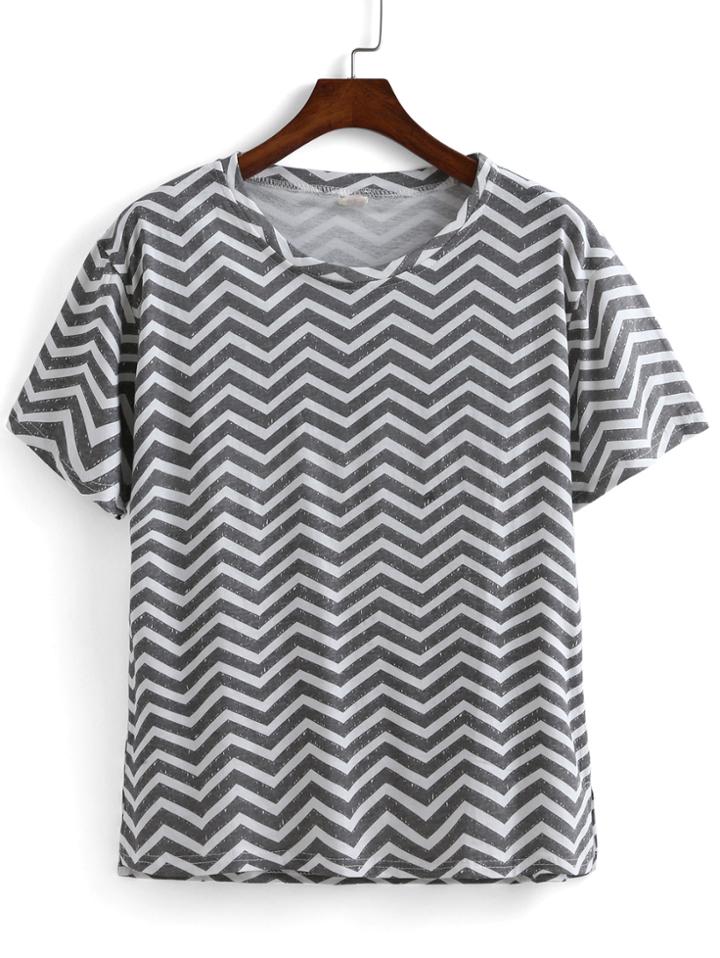 Romwe Zigzag Print Loose T-shirt