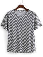 Romwe Zigzag Print Loose T-shirt