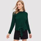 Romwe Knot Front Ribbed Knit Jumper