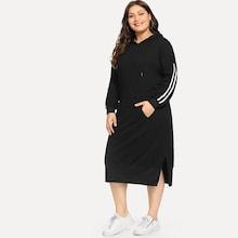 Romwe Plus Contrast Striped Side Hooded Dress