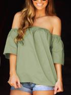Romwe Olive Green Off-the-shoulder Top
