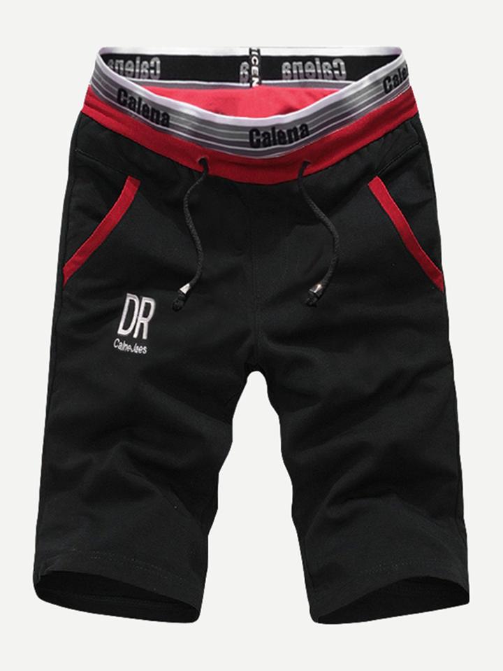 Romwe Men Letter Drawstring Pockets Cropped Trousers