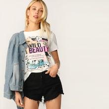 Romwe Mixed Print Round Neck Tee