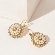 Romwe Pearl & Rhinestone Decor Flower Drop Earrings 1pair