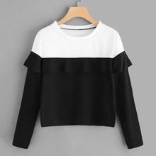 Romwe Ruffle Two Tone Sweatshirt