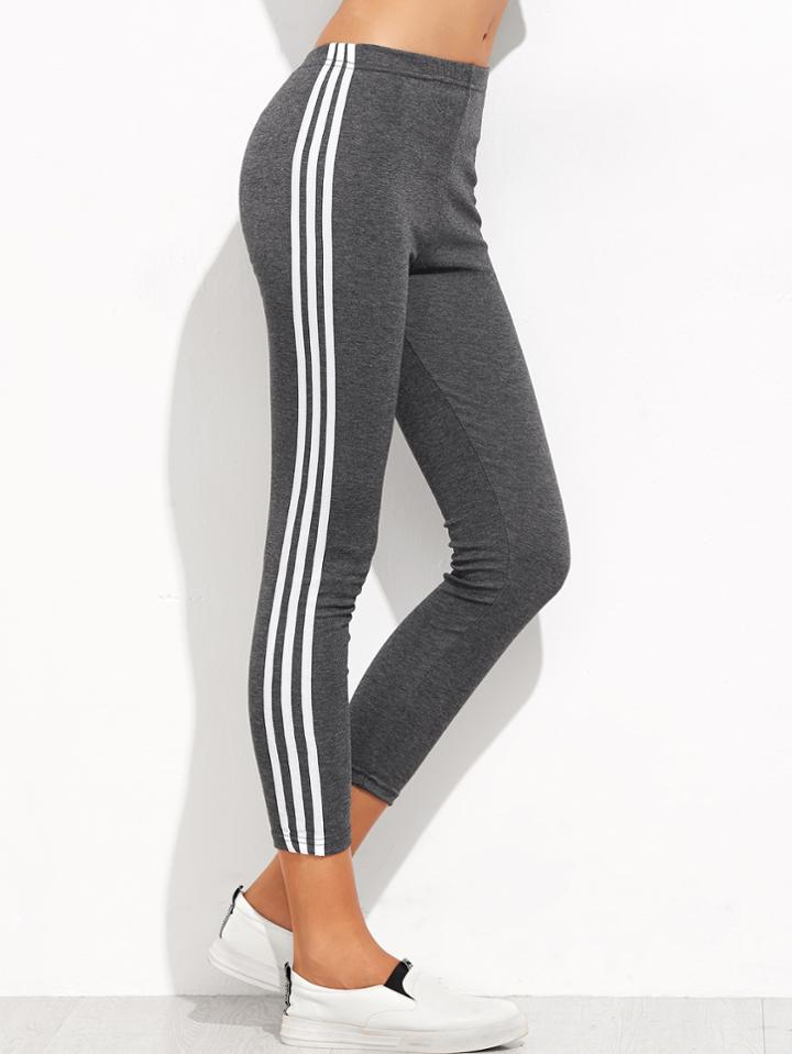 Romwe Grey Contrast Striped Side Leggings