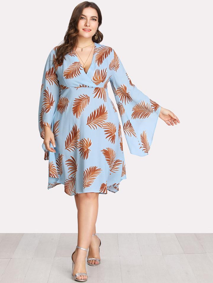 Romwe Palm Leaf Print Wrap Dress